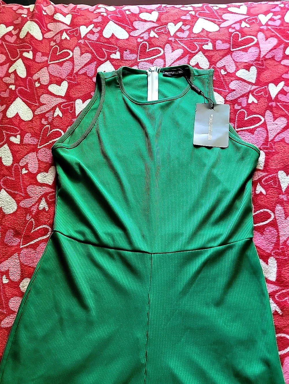 PrettyLittleThing Green Ribbed Jumpsuit NWT